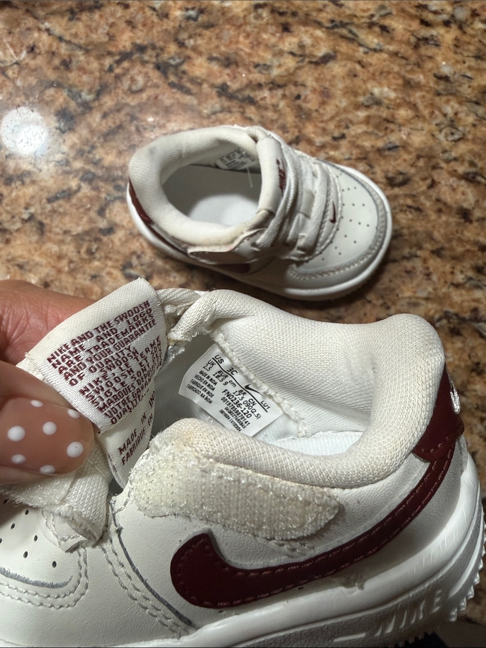 Nike- Baby Sneaker with Maroon Swoosh size 3c Nike air force 1 - Picture 5 of 8